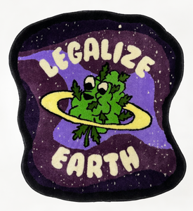 weed rug that makes a great gift for cannabis and marijuana lovers otherwise known as stoners. this rug is handmade in canada and limited edition. legalize earth